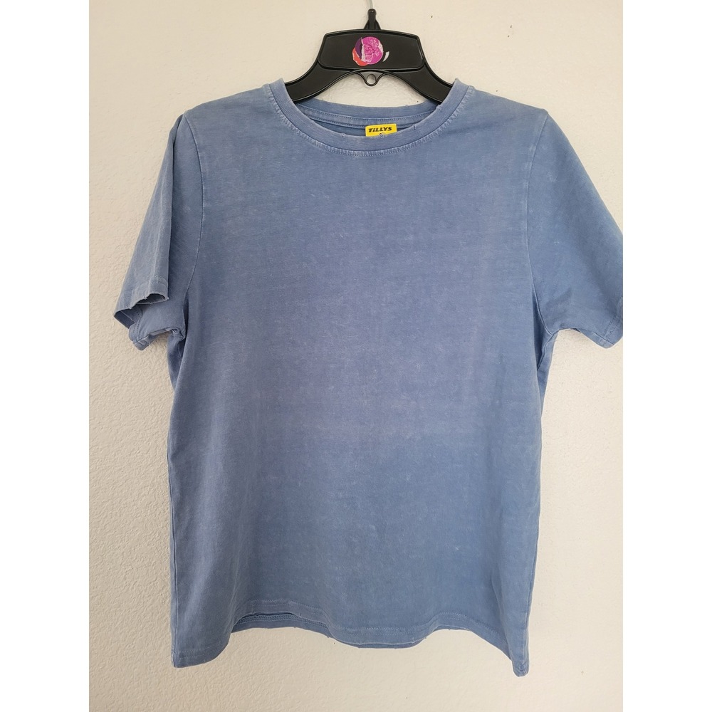 RSQ Tillys Womens XL Tee Blue Acid Wash Distressed Short Sleeve Shirt #22